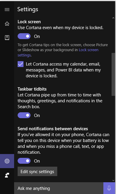 Turn off Cortana on the lock screen