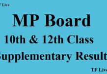 MP Board 10th & 12th Class Supplementary Results 2017