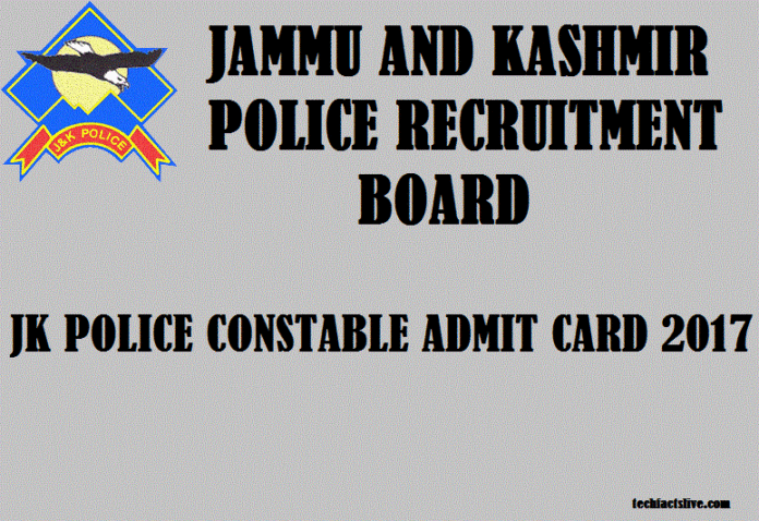 JK Police Constable Admit card 2017