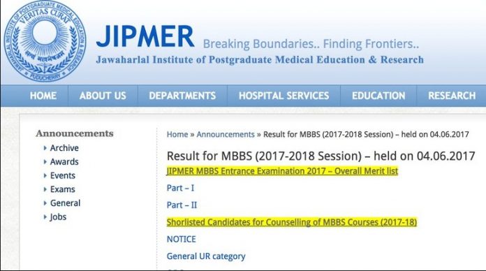 JIPMER MBBS Results 2017