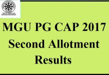 MGU PG CAP 2017 Second Allotment Result