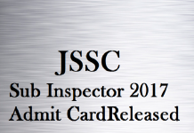 JSSC Sub Inspector Admit card